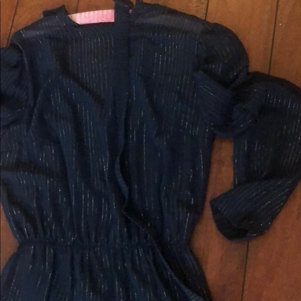 Vintage with belt, navy dress with silver stripes